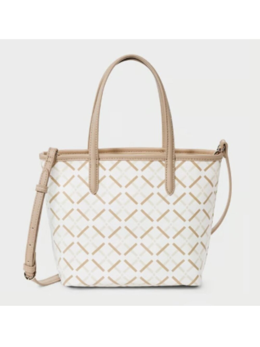 A New Day Mini Coated Canvas Tote Bag - White: Geometric Pattern, Cotton Shell